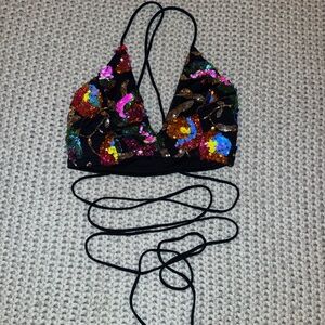 Lucy In The Sky | Sequin Floral Crop Tie Top